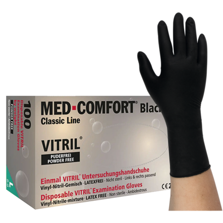 MED-COMFORT Black Vitril – Vitrilhandschuhe schwarz, puderfrei, 100 Stück (01252)