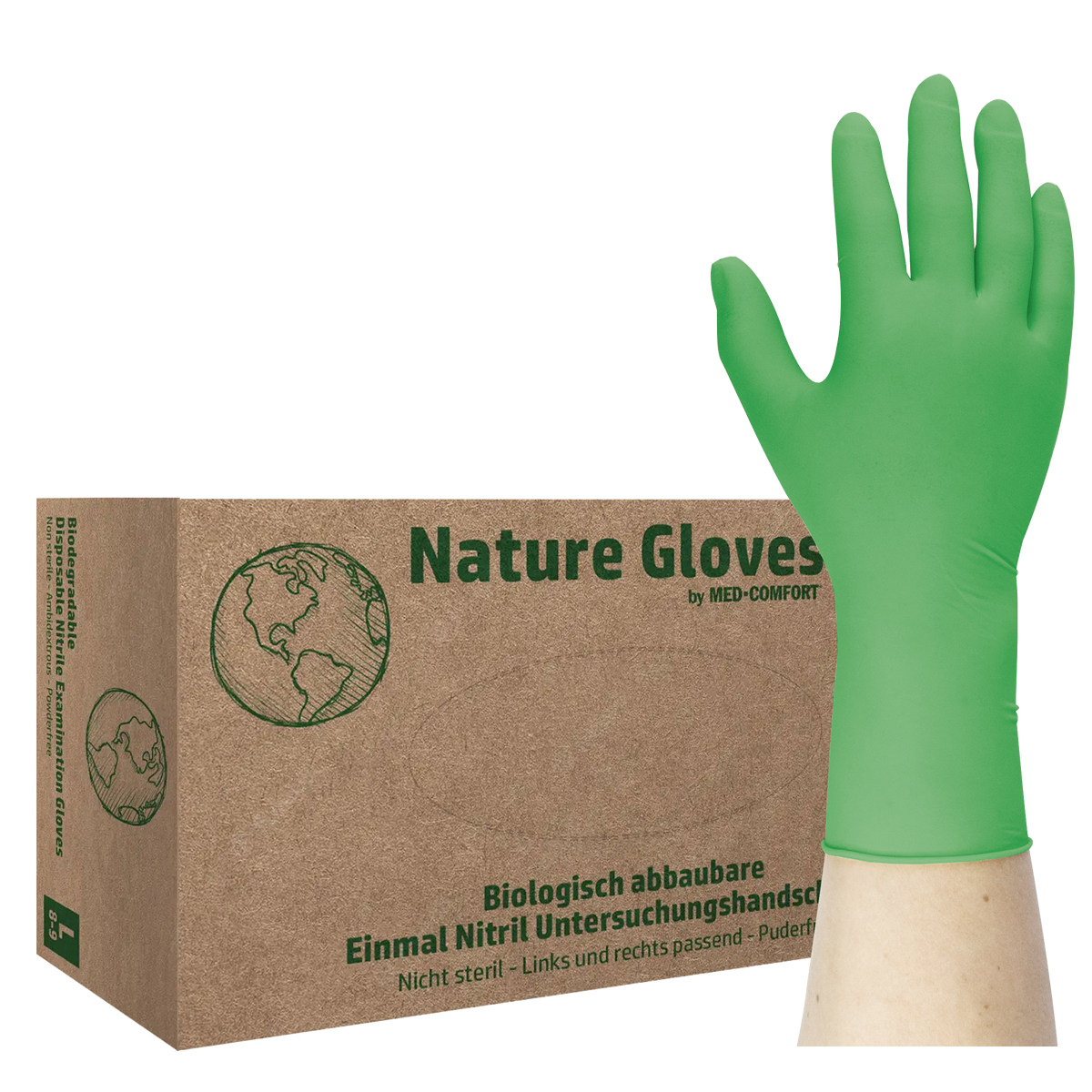 Nature Gloves by MED-COMFORT – Nitrilhandschuhe, biologisch abbaubar, puderfrei, 100 Stück (30060)